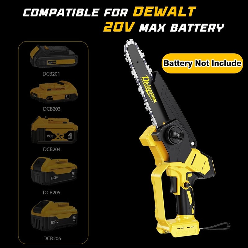 DEJUNPIOOL Cordless Mini Chainsaw Compatible with Dewalt 20V MAX Battery (NO Battery), 6 Inch & 8 Inch Small Electric Chainsaw Brushless, 2 x 6'' Chains + 2 x 8'' Chains, Auto Oiler, Handheld Pruning Chain Saw - Image 2